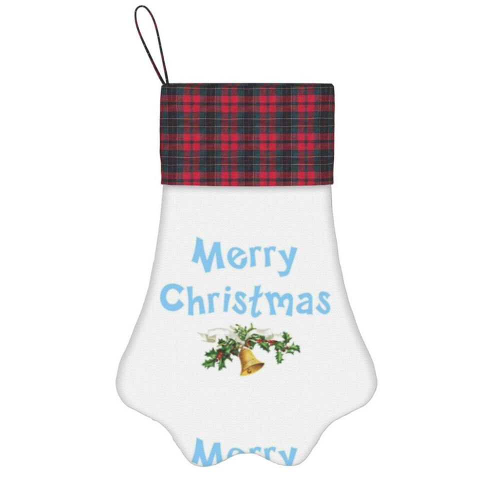 (Merry Christmas and Holly Bell in Blue=5513) Paw Christmas Stockings Buffalo Tartan Plaid for Cats Dogs Pet Hanging Xmas Tree Decorations thumbnail