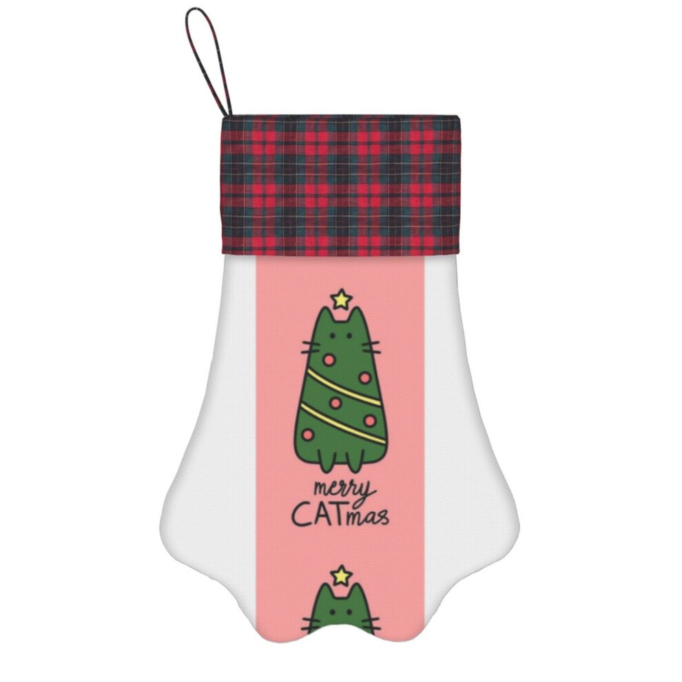 (Merry Catmas=4804) Paw Christmas Stockings Buffalo Tartan Plaid for Cats Dogs Pet Hanging Xmas Tree Decorations