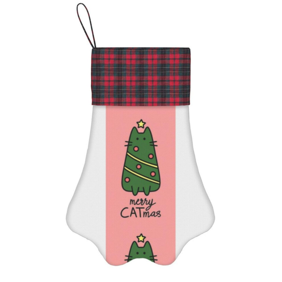 (Merry Catmas=4804) Paw Christmas Stockings Buffalo Tartan Plaid for Cats Dogs Pet Hanging Xmas Tree Decorations thumbnail