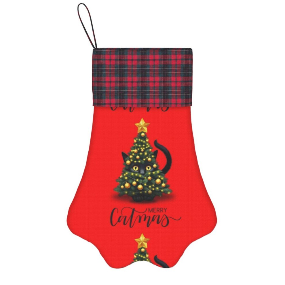(Merry Catmas, Christmas Tree Cat=7287) Paw Christmas Stockings Buffalo Tartan Plaid for Cats Dogs Pet Hanging Xmas Tree Decorations