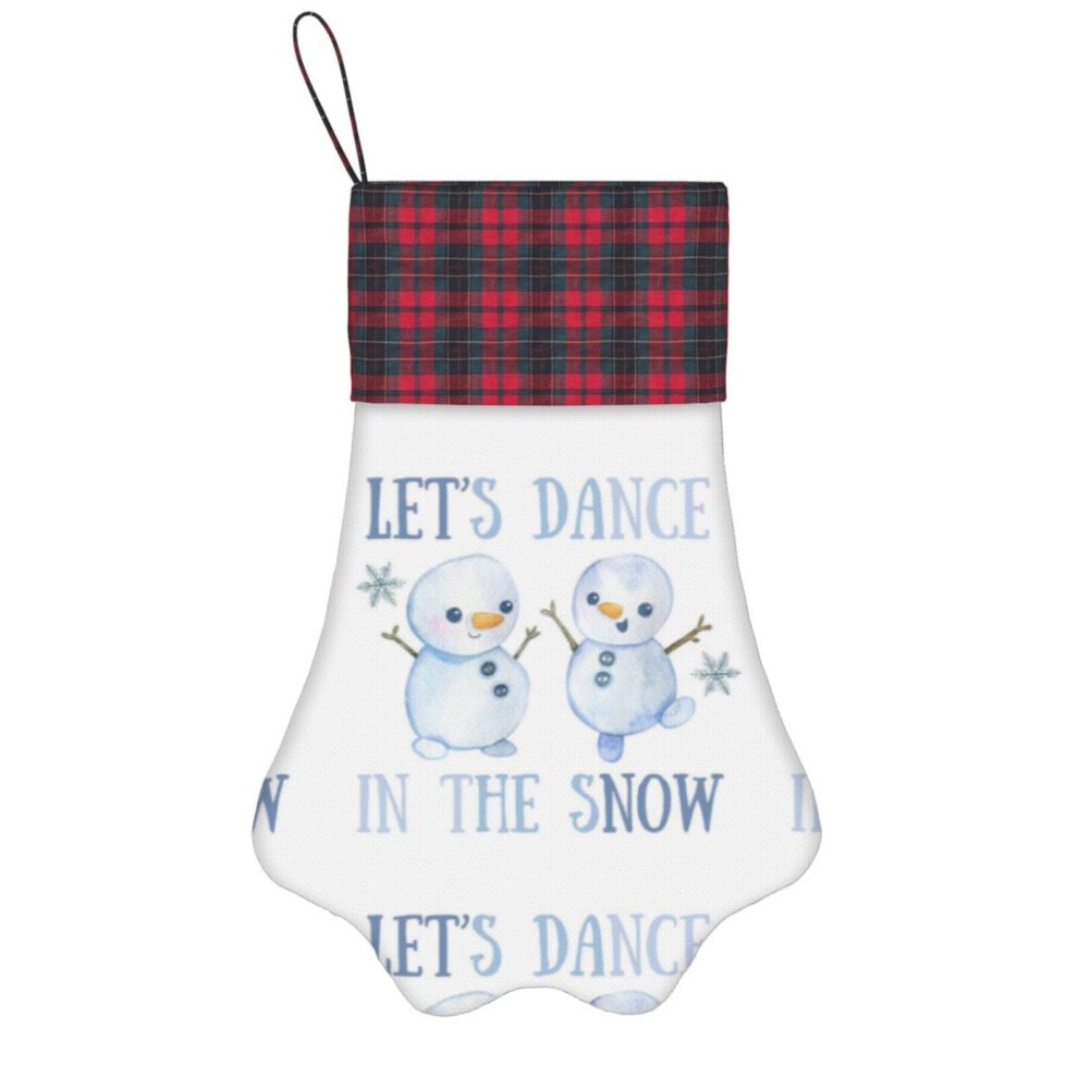 (Let's Dance in the Snow=5797) Paw Christmas Stockings Buffalo Tartan Plaid for Cats Dogs Pet Hanging Xmas Tree Decorations