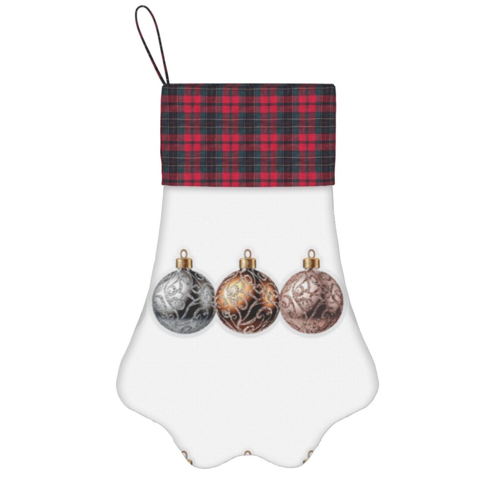 (Luxurious Silver, Bronze, and Rose Gold Christmas Ornament Set=10088) Paw Christmas Stockings Buffalo Tartan Plaid for Cats Dogs Pet Hanging Xmas Tre