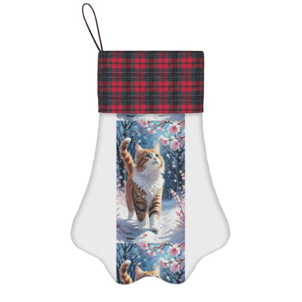 (Kawaii Cat a Fluffy Feline in the Snow=5325) Paw Christmas Stockings Buffalo Tartan Plaid for Cats Dogs Pet Hanging Xmas Tree Decorations thumbnail