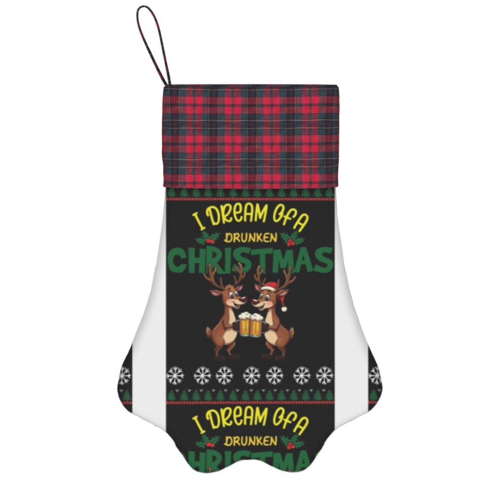 (I Dream of a Drunk Christmas-funny Reindeer Design=4807) Paw Christmas Stockings Buffalo Tartan Plaid for Cats Dogs Pet Hanging Xmas Tree Decorations