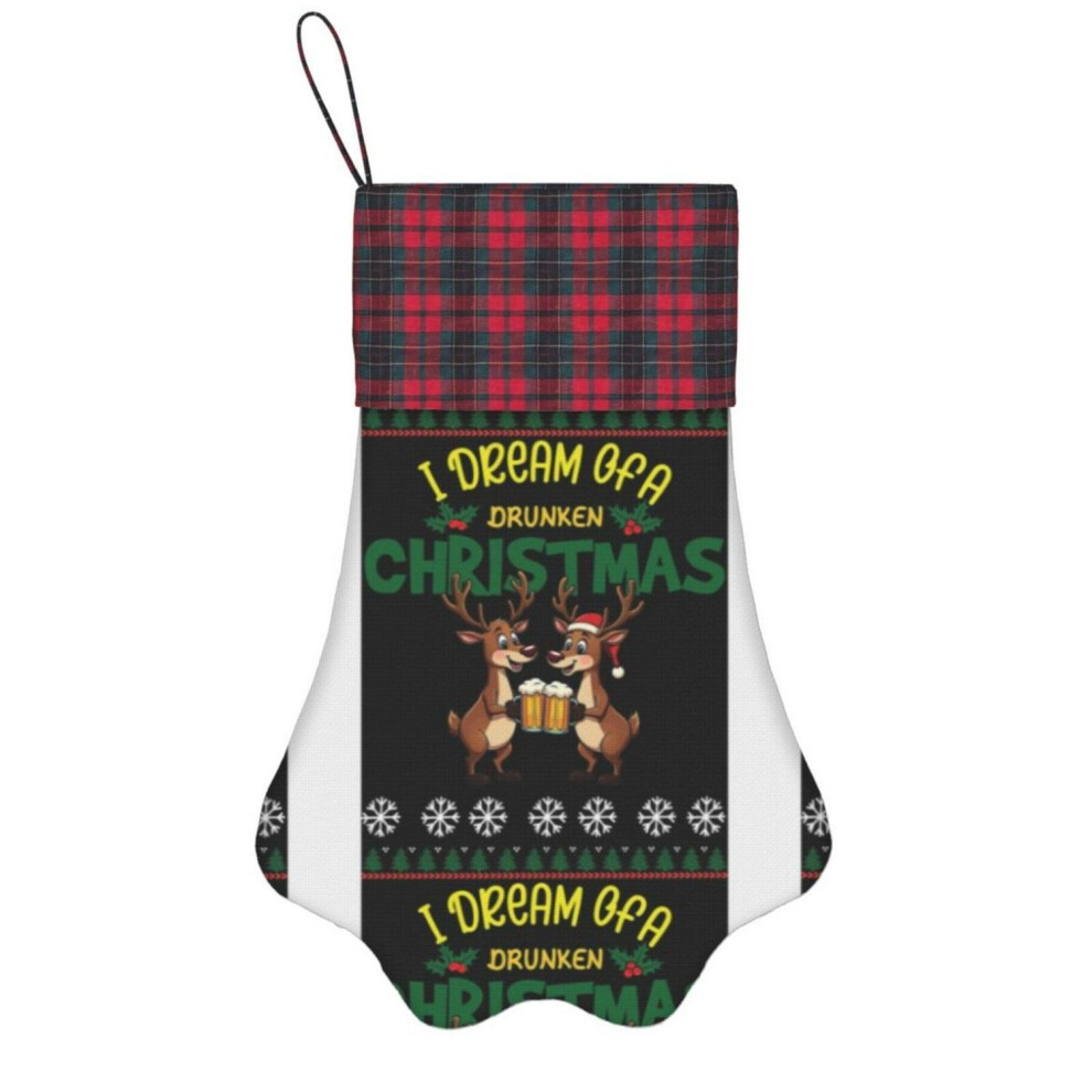 (I Dream of a Drunk Christmas-funny Reindeer Design=4807) Paw Christmas Stockings Buffalo Tartan Plaid for Cats Dogs Pet Hanging Xmas Tree Decorations thumbnail