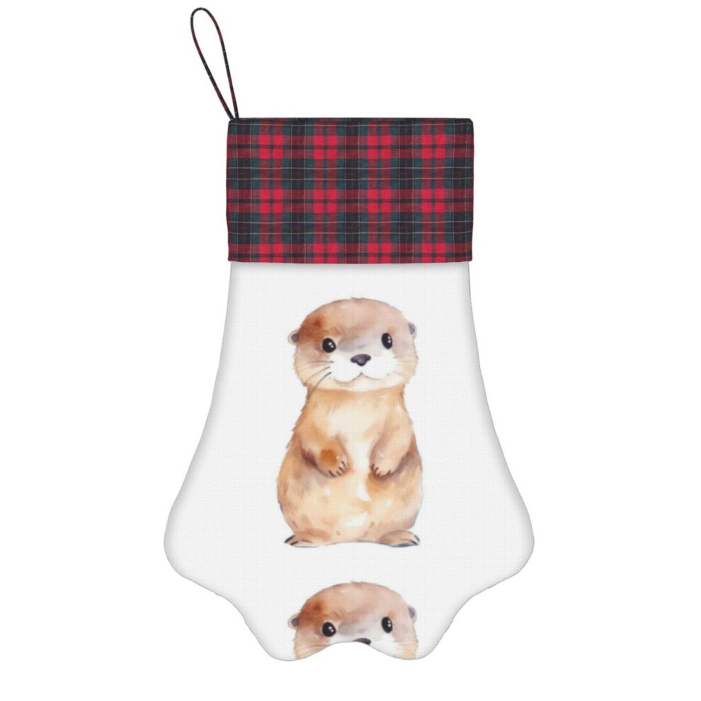 (Cute Otter Watercolor=6331) Paw Christmas Stockings Buffalo Tartan Plaid for Cats Dogs Pet Hanging Xmas Tree Decorations