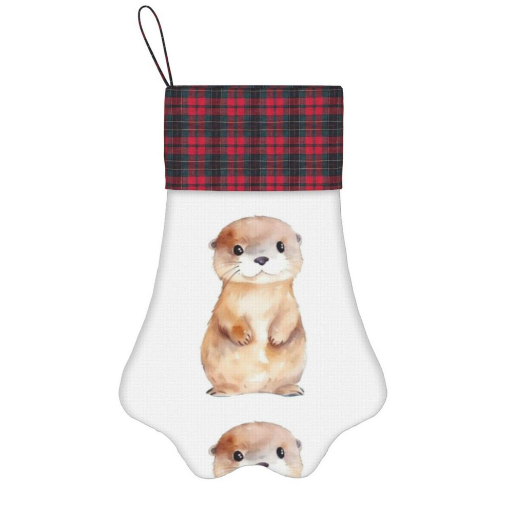 (Cute Otter Watercolor=6331) Paw Christmas Stockings Buffalo Tartan Plaid for Cats Dogs Pet Hanging Xmas Tree Decorations thumbnail