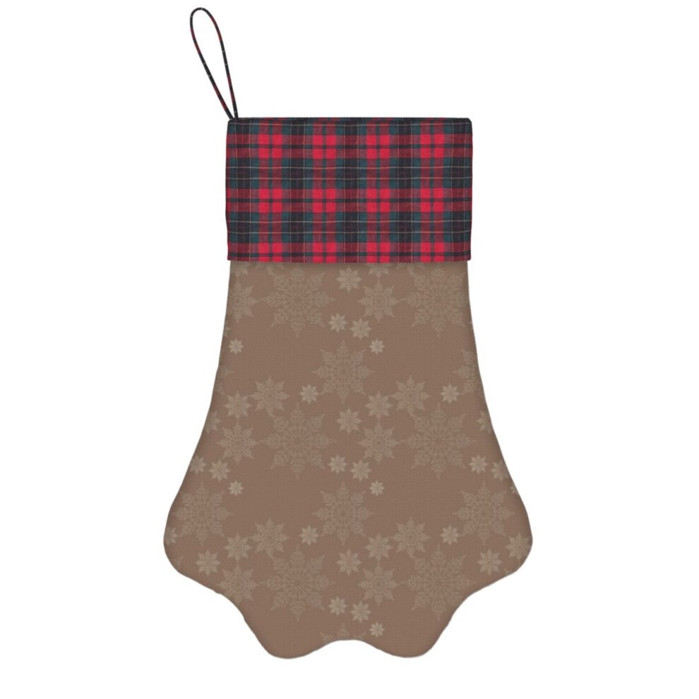 (Doodle Snow Flakes - Light Brown=7668) Paw Christmas Stockings Buffalo Tartan Plaid for Cats Dogs Pet Hanging Xmas Tree Decorations