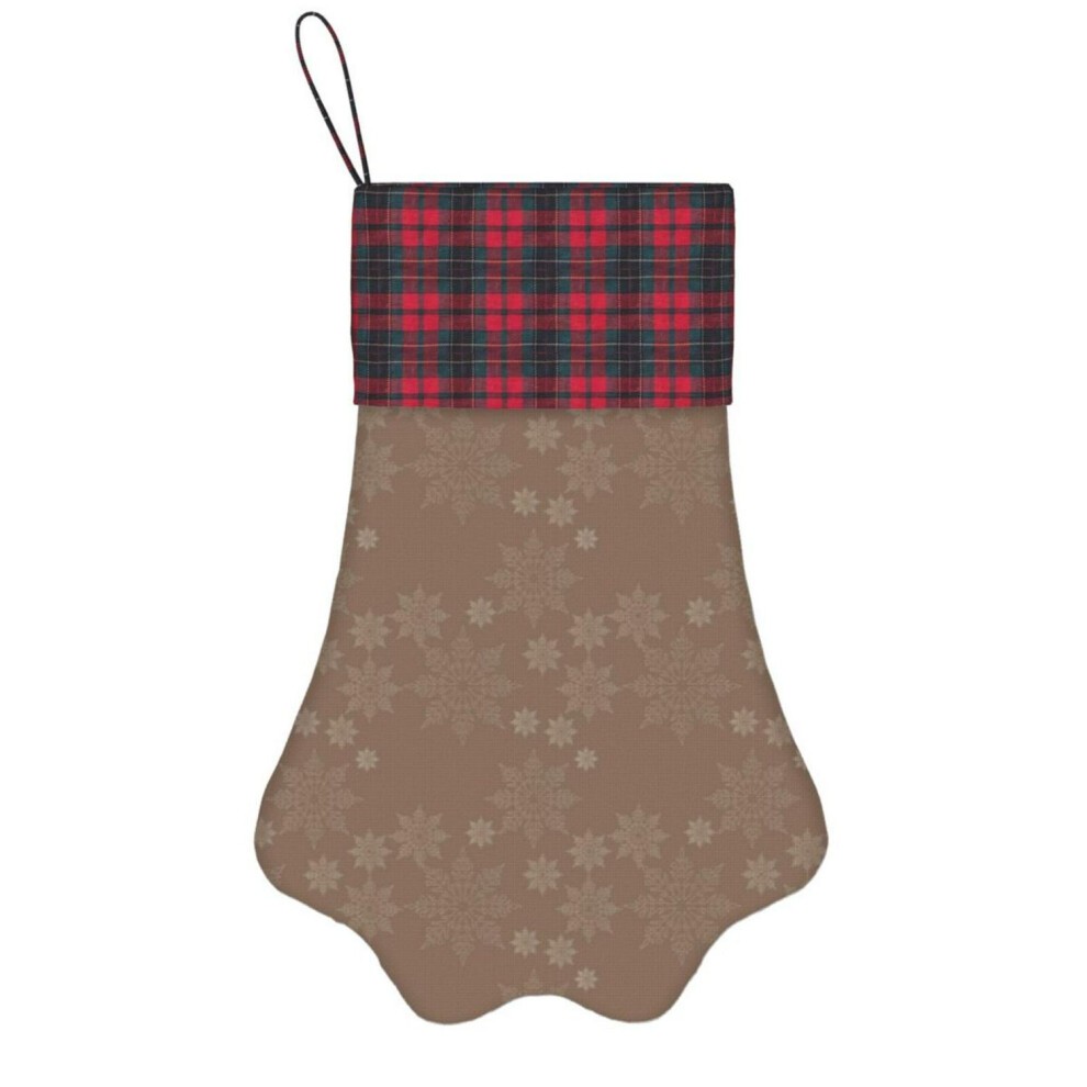 (Doodle Snow Flakes - Light Brown=7668) Paw Christmas Stockings Buffalo Tartan Plaid for Cats Dogs Pet Hanging Xmas Tree Decorations thumbnail