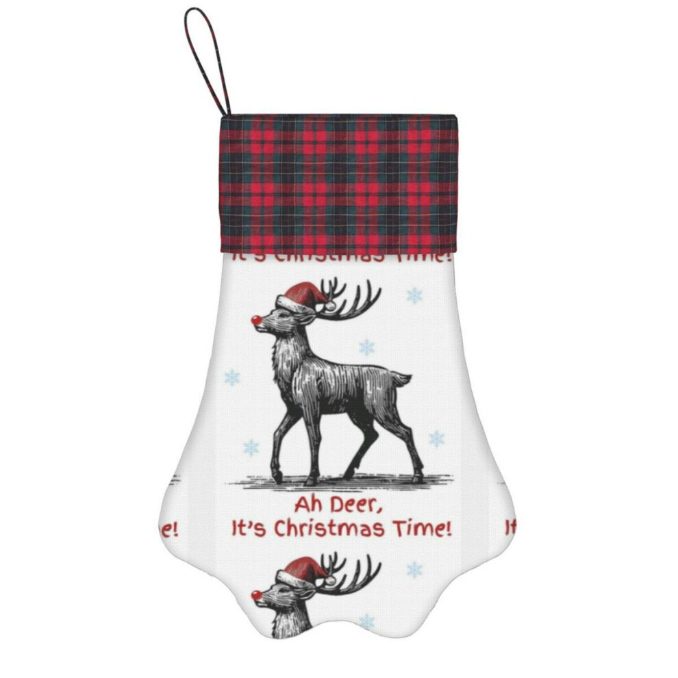 (Cute Reindeer Santa - Ah Deer It's Christmas Time - Funny Minimalist Animal Art=4875) Paw Christmas Stockings Buffalo Tartan Plaid for Cats Dogs Pet thumbnail