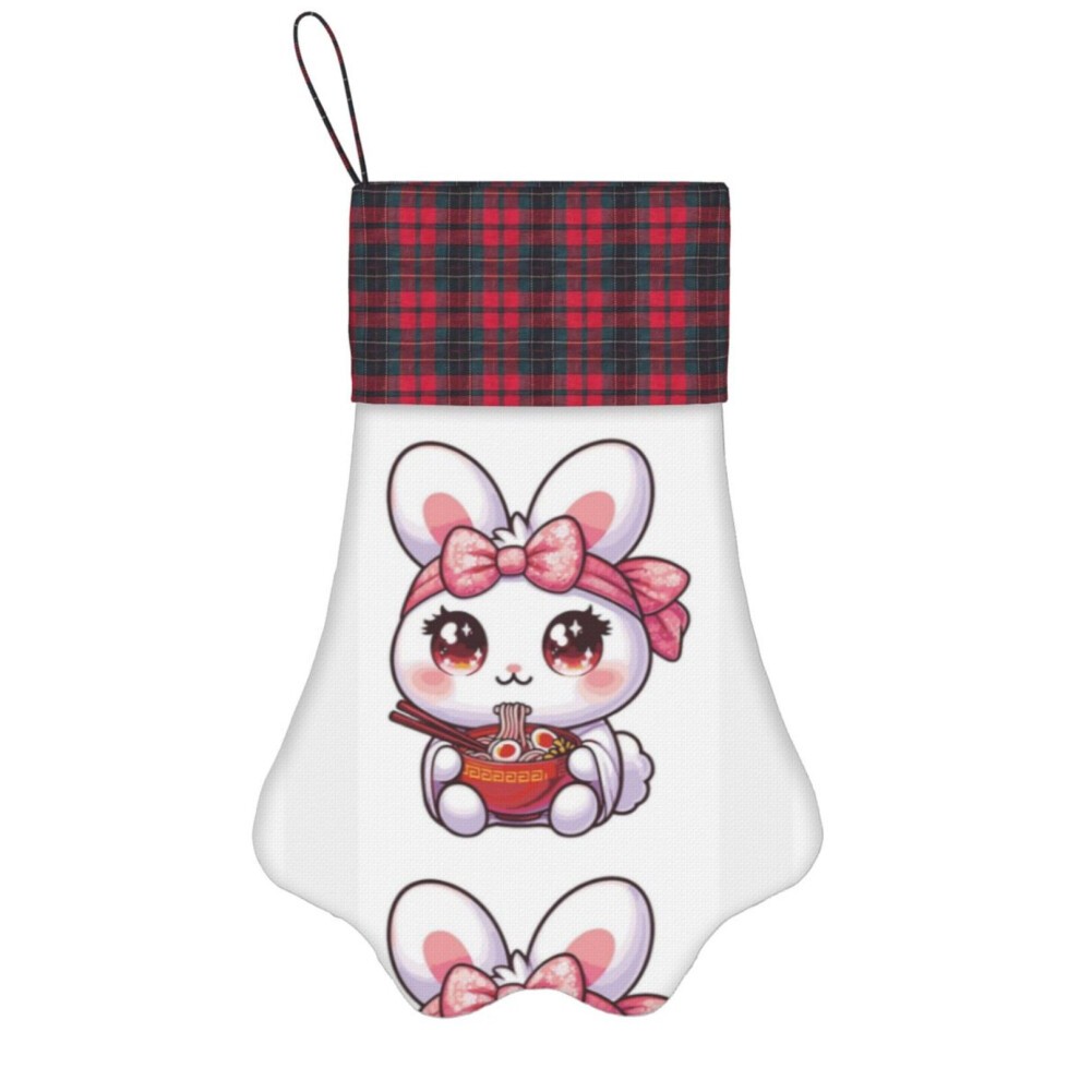 (Cute Kawaii Bunny Eating Ramen Anime Cosplay Gifts=4723) Paw Christmas Stockings Buffalo Tartan Plaid for Cats Dogs Pet Hanging Xmas Tree Decorations
