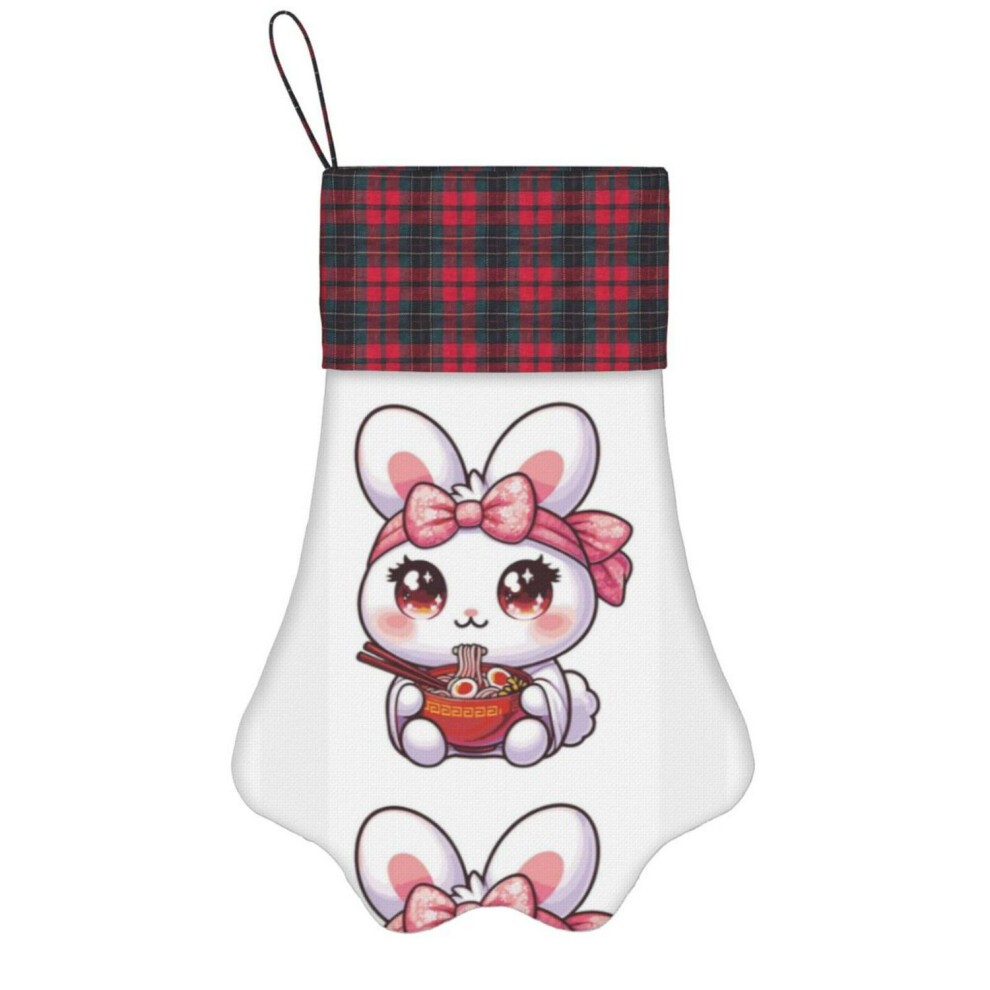 (Cute Kawaii Bunny Eating Ramen Anime Cosplay Gifts=4723) Paw Christmas Stockings Buffalo Tartan Plaid for Cats Dogs Pet Hanging Xmas Tree Decorations thumbnail