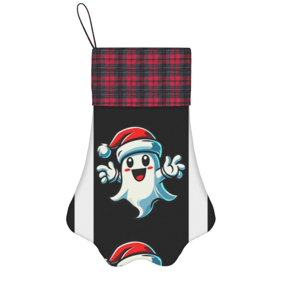 (Cute Christmas Ghost Funny Halloween=7263) Paw Christmas Stockings Buffalo Tartan Plaid for Cats Dogs Pet Hanging Xmas Tree Decorations