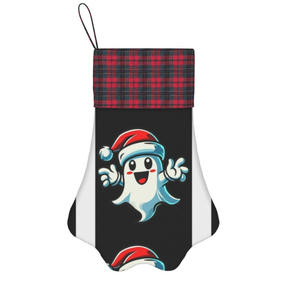 (Cute Christmas Ghost Funny Halloween=7263) Paw Christmas Stockings Buffalo Tartan Plaid for Cats Dogs Pet Hanging Xmas Tree Decorations thumbnail