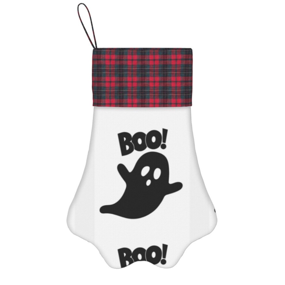 (Halloween Boo Sheet Funny Ghost=8654) Paw Christmas Stockings Buffalo Tartan Plaid for Cats Dogs Pet Hanging Xmas Tree Decorations