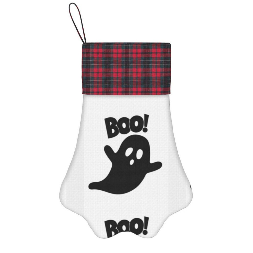(Halloween Boo Sheet Funny Ghost=8654) Paw Christmas Stockings Buffalo Tartan Plaid for Cats Dogs Pet Hanging Xmas Tree Decorations thumbnail