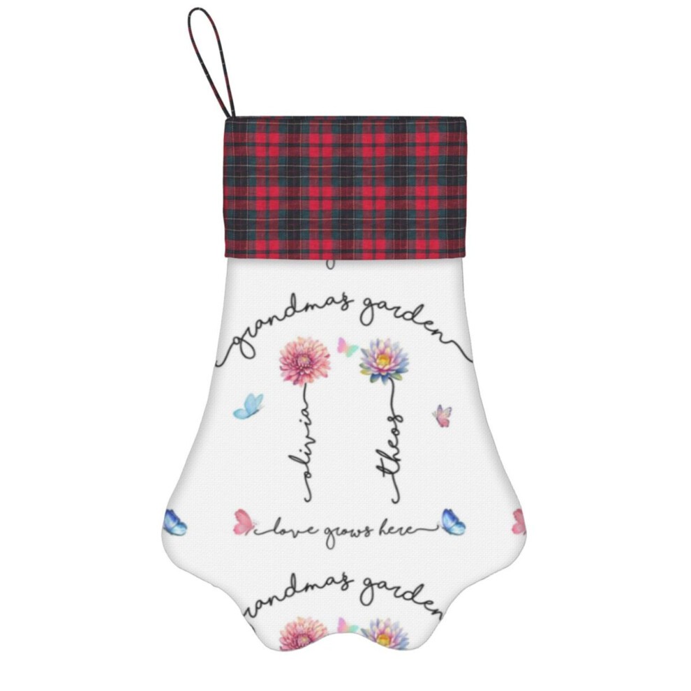 (Grandma's Garden CUSTOM Design=6858) Paw Christmas Stockings Buffalo Tartan Plaid for Cats Dogs Pet Hanging Xmas Tree Decorations