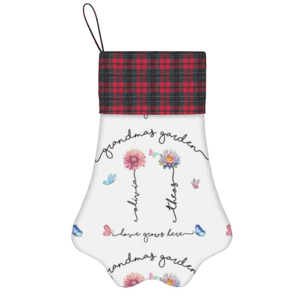 (Grandma's Garden CUSTOM Design=6858) Paw Christmas Stockings Buffalo Tartan Plaid for Cats Dogs Pet Hanging Xmas Tree Decorations thumbnail