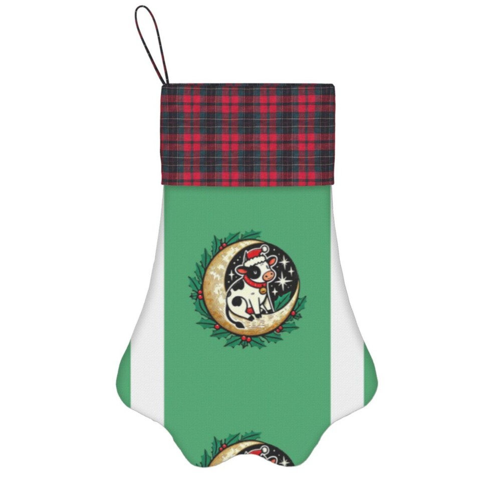 (Christmas Cow=4542) Paw Christmas Stockings Buffalo Tartan Plaid for Cats Dogs Pet Hanging Xmas Tree Decorations