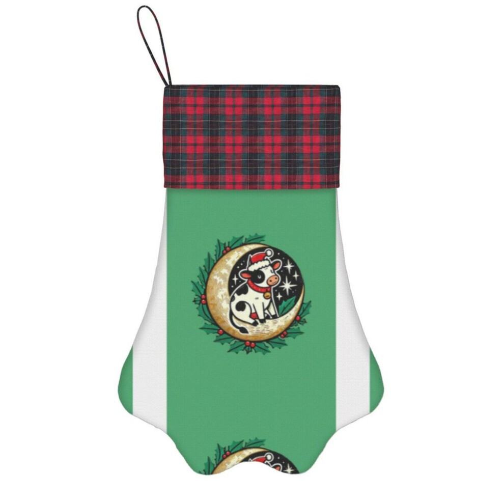 (Christmas Cow=4542) Paw Christmas Stockings Buffalo Tartan Plaid for Cats Dogs Pet Hanging Xmas Tree Decorations thumbnail