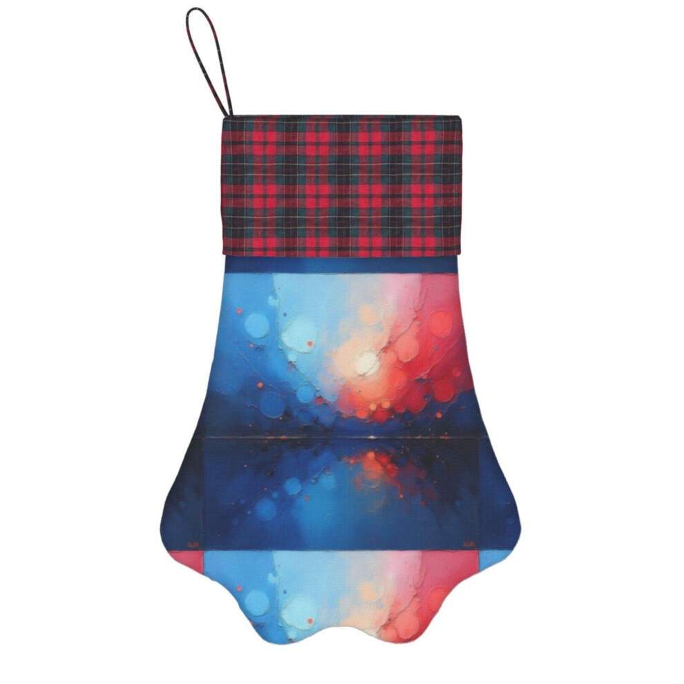 (Blue-and-red Abstract Painting=2021) Paw Christmas Stockings Buffalo Tartan Plaid for Cats Dogs Pet Hanging Xmas Tree Decorations