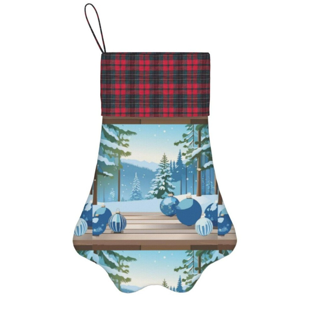 (Blue Chinoiserie Christmas=7786) Paw Christmas Stockings Buffalo Tartan Plaid for Cats Dogs Pet Hanging Xmas Tree Decorations thumbnail
