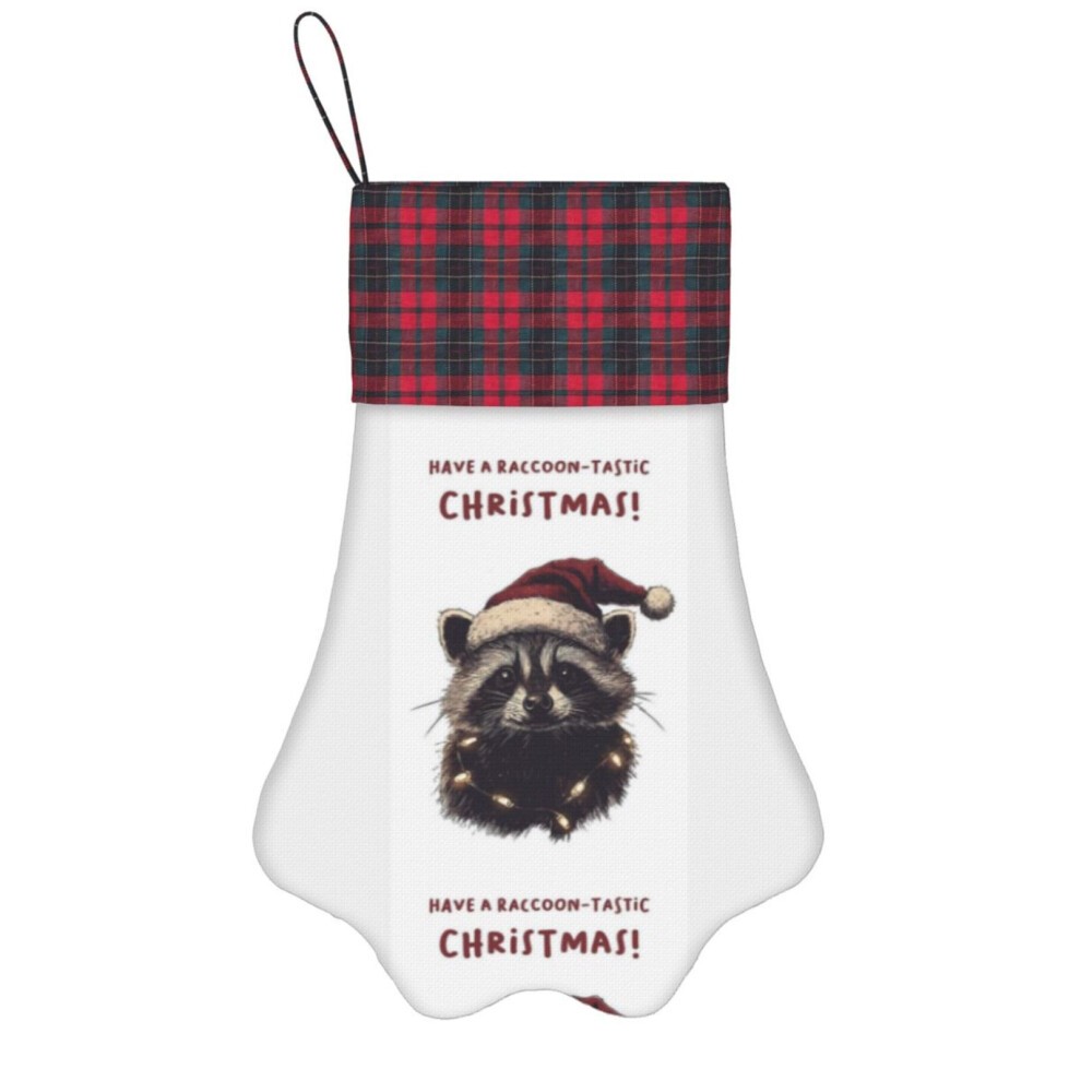 (a Raccoon in Christmas Hat and Mode=9862) Paw Christmas Stockings Buffalo Tartan Plaid for Cats Dogs Pet Hanging Xmas Tree Decorations
