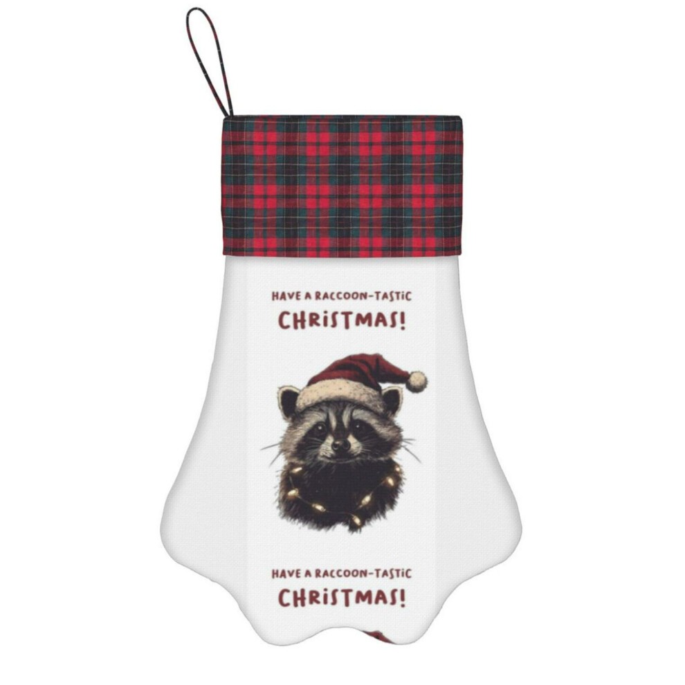 (a Raccoon in Christmas Hat and Mode=9862) Paw Christmas Stockings Buffalo Tartan Plaid for Cats Dogs Pet Hanging Xmas Tree Decorations thumbnail
