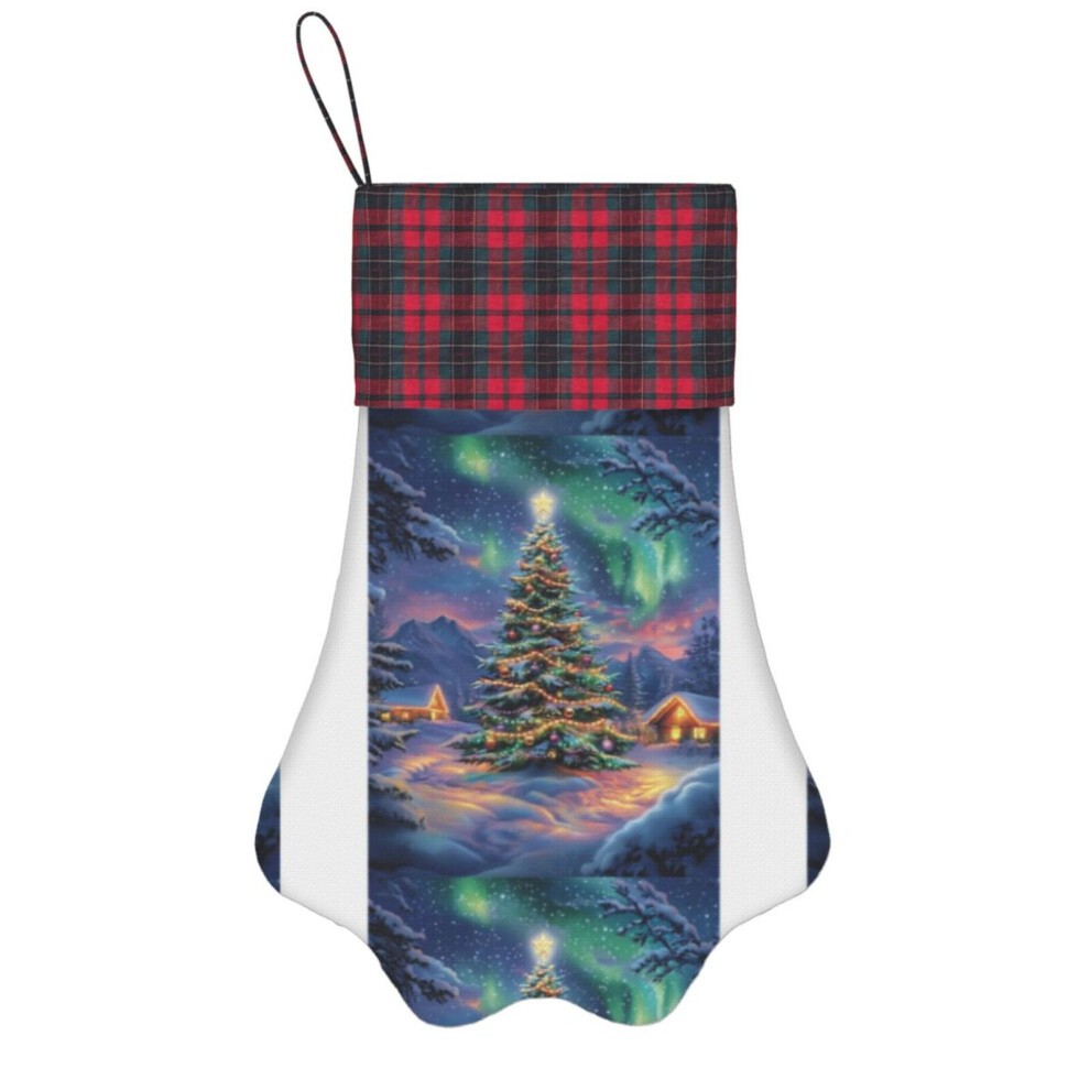 (Aurora Christmas Glow=2564) Paw Christmas Stockings Buffalo Tartan Plaid for Cats Dogs Pet Hanging Xmas Tree Decorations