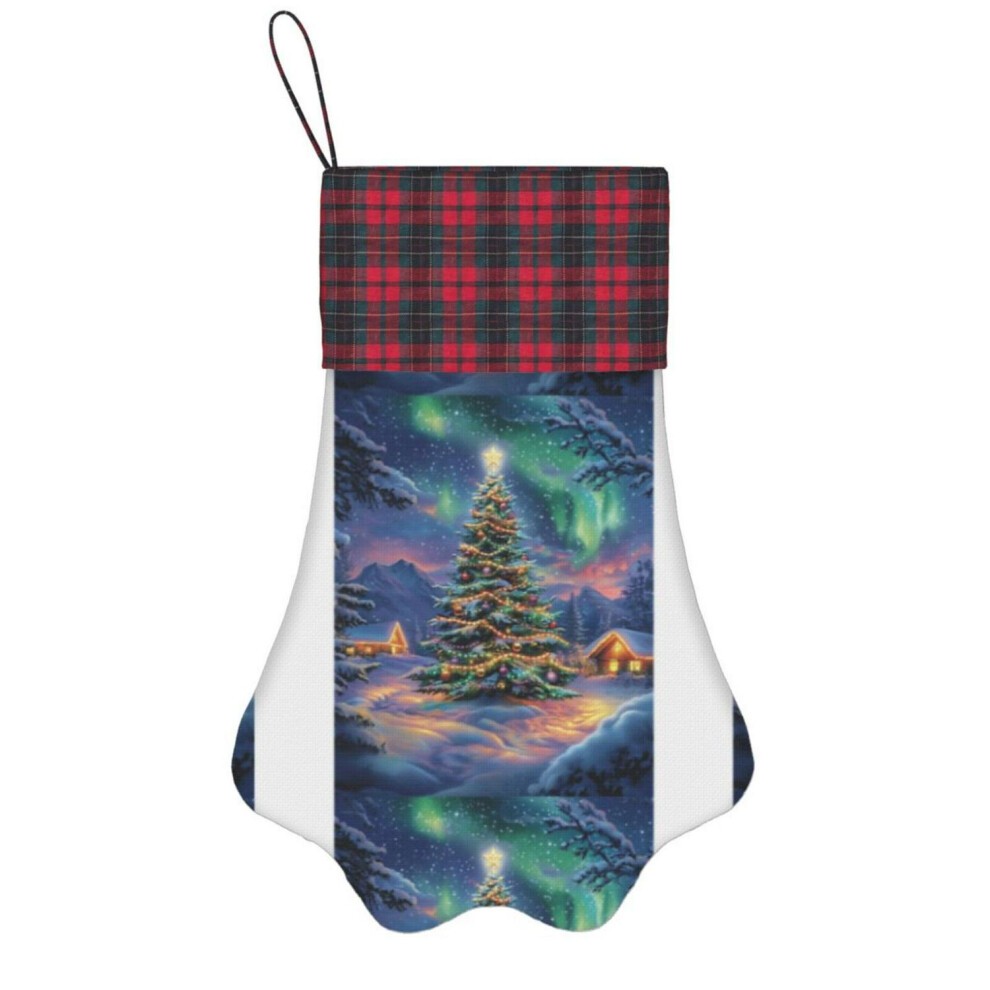 (Aurora Christmas Glow=2564) Paw Christmas Stockings Buffalo Tartan Plaid for Cats Dogs Pet Hanging Xmas Tree Decorations thumbnail