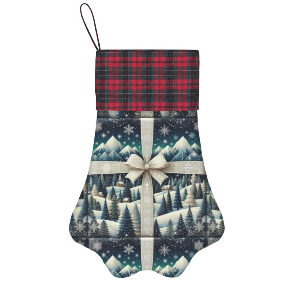 (Christmas Gift Winter Landscape=5954) Paw Christmas Stockings Buffalo Tartan Plaid for Cats Dogs Pet Hanging Xmas Tree Decorations thumbnail