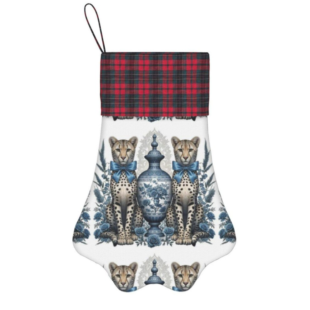 (Blue and White Christmas=9598) Paw Christmas Stockings Buffalo Tartan Plaid for Cats Dogs Pet Hanging Xmas Tree Decorations thumbnail