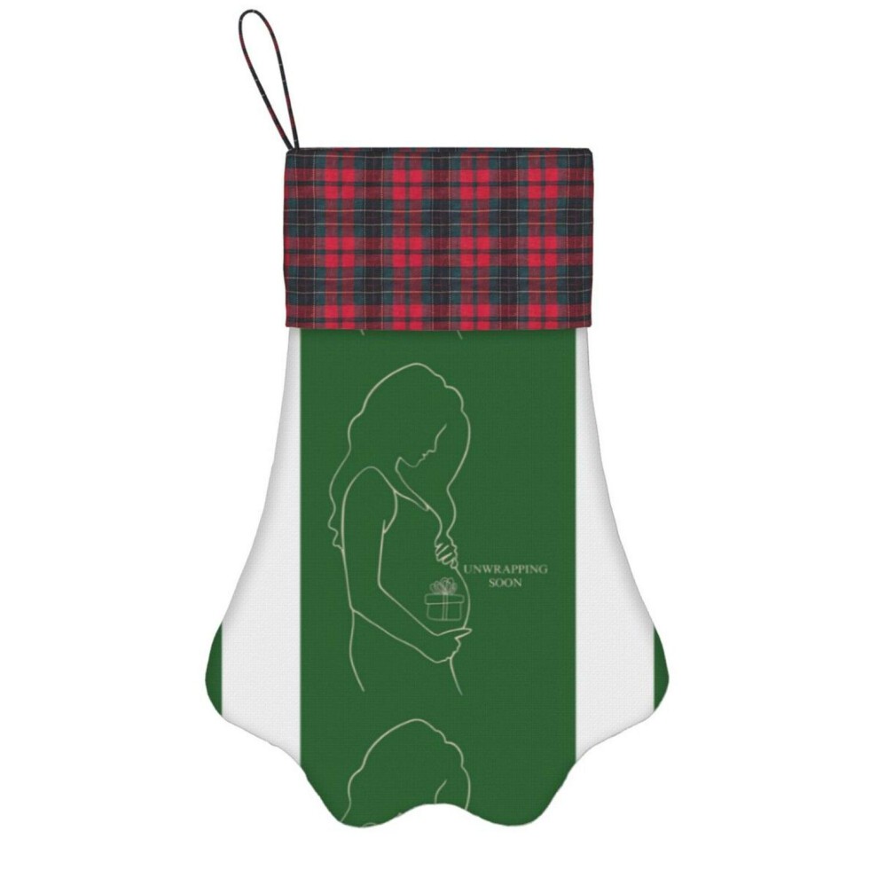 (Unwrapping Soon Christmas Pregnancy - Cute Gift Box Maternity Christmas Gift=10277) Paw Christmas Stockings Buffalo Tartan Plaid for Cats Dogs Pet Ha thumbnail