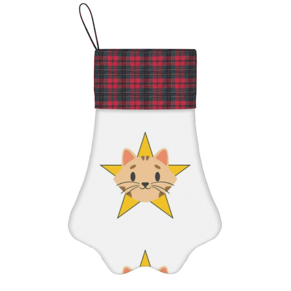 (STAR CAT, CUTE TAN CAT STAR=6974) Paw Christmas Stockings Buffalo Tartan Plaid for Cats Dogs Pet Hanging Xmas Tree Decorations thumbnail
