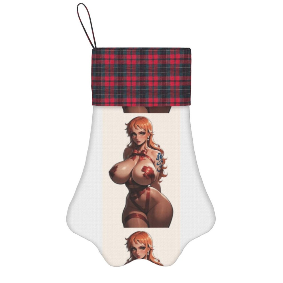 (Sexy Christmas Gift Bondage Girl in Orange Hair=9797) Paw Christmas Stockings Buffalo Tartan Plaid for Cats Dogs Pet Hanging Xmas Tree Decorations