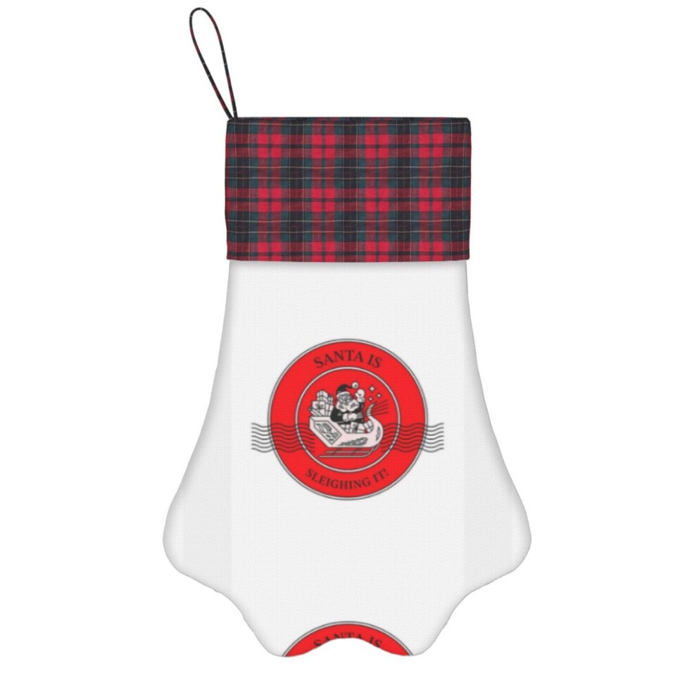 (Santa Is Sleighing It!=6678) Paw Christmas Stockings Buffalo Tartan Plaid for Cats Dogs Pet Hanging Xmas Tree Decorations