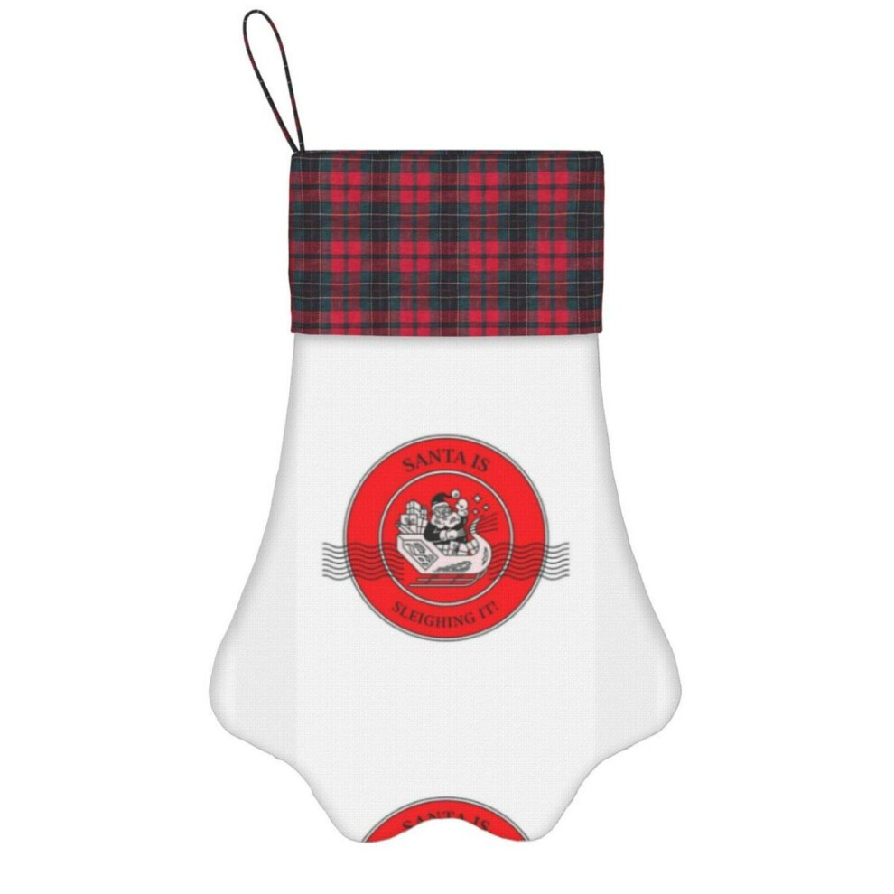 (Santa Is Sleighing It!=6678) Paw Christmas Stockings Buffalo Tartan Plaid for Cats Dogs Pet Hanging Xmas Tree Decorations thumbnail