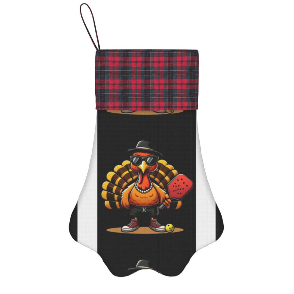 (Pickleball Turkey Player Wearing Sunglasses and Holding Paddle - Xmas Halloween Thanksgiving=8306) Paw Christmas Stockings Buffalo Tartan Plaid for C