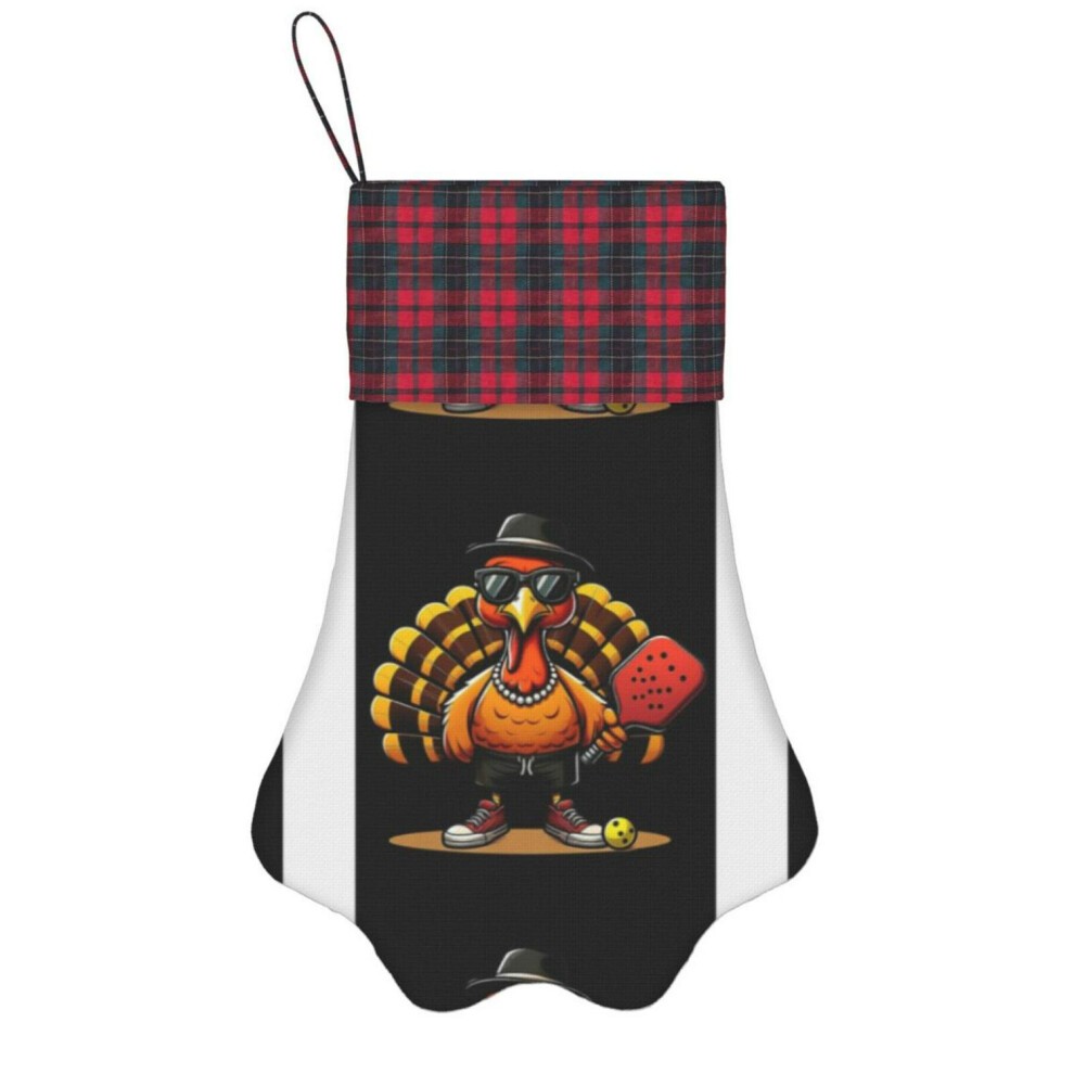 (Pickleball Turkey Player Wearing Sunglasses and Holding Paddle - Xmas Halloween Thanksgiving=8306) Paw Christmas Stockings Buffalo Tartan Plaid for C thumbnail