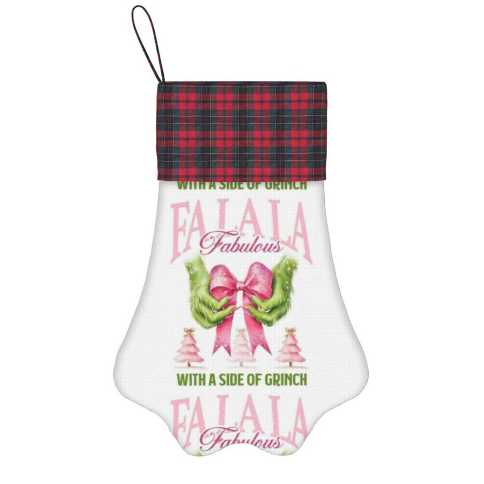(Pink Preppy Bow in Grinch Hands for Soft Girl=9764) Paw Christmas Stockings Buffalo Tartan Plaid for Cats Dogs Pet Hanging Xmas Tree Decorations thumbnail