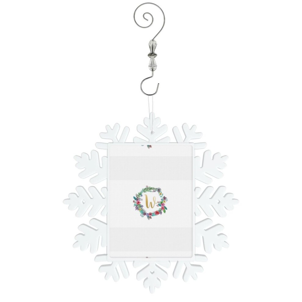 (Floral Initial Wreath Monogram W=9734) Christmas Ornament Snowflake Tree Decoration Car Hanging Charm Gift with Hook Keepsake for Friends Family