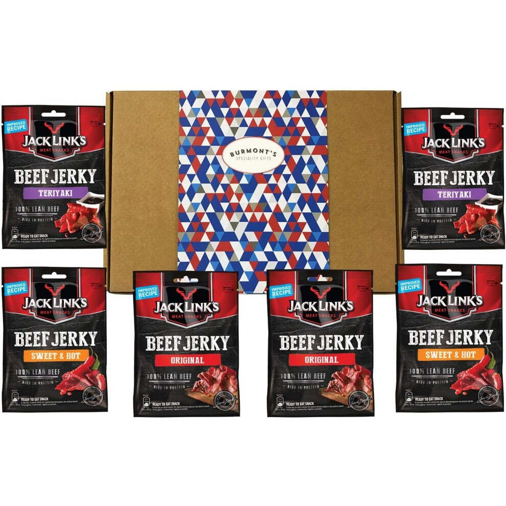 Jack Link's Beef Jerky Six Pack Selection Gift Box - Original, Sweet and Hot & Teriyaki - Hamper Exclusive to Burmont's