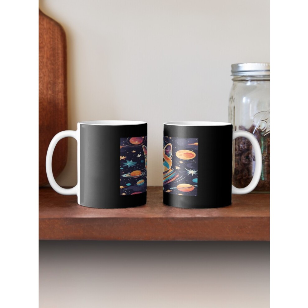 (Cute Cat in Space with Lots of Stars-5954) Coffee Mugs 11oz the Number Fifteen (15) in Light Blue Green Ceramic Mug Cute Novelty Christmas Gifts