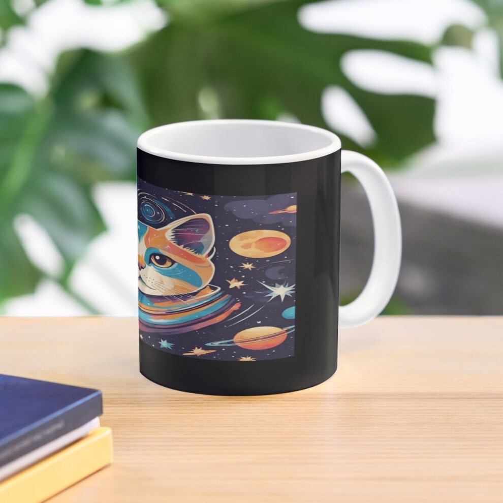 (Cute Cat in Space with Lots of Stars-5954) Coffee Mugs 11oz the Number Fifteen (15) in Light Blue Green Ceramic Mug Cute Novelty Christmas Gifts thumbnail