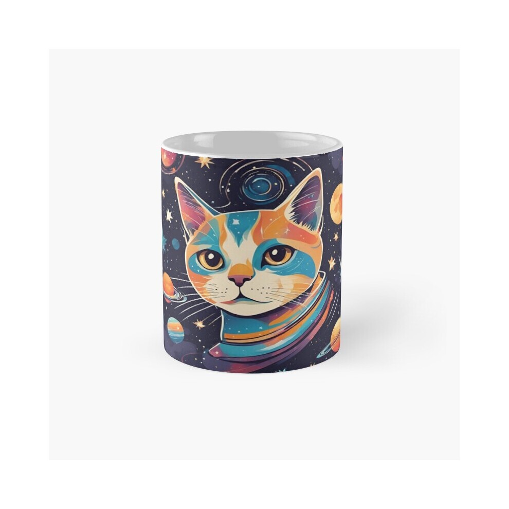 (Cute Cat in Space with Lots of Stars-5954) Coffee Mugs 11oz the Number Fifteen (15) in Light Blue Green Ceramic Mug Cute Novelty Christmas Gifts thumbnail