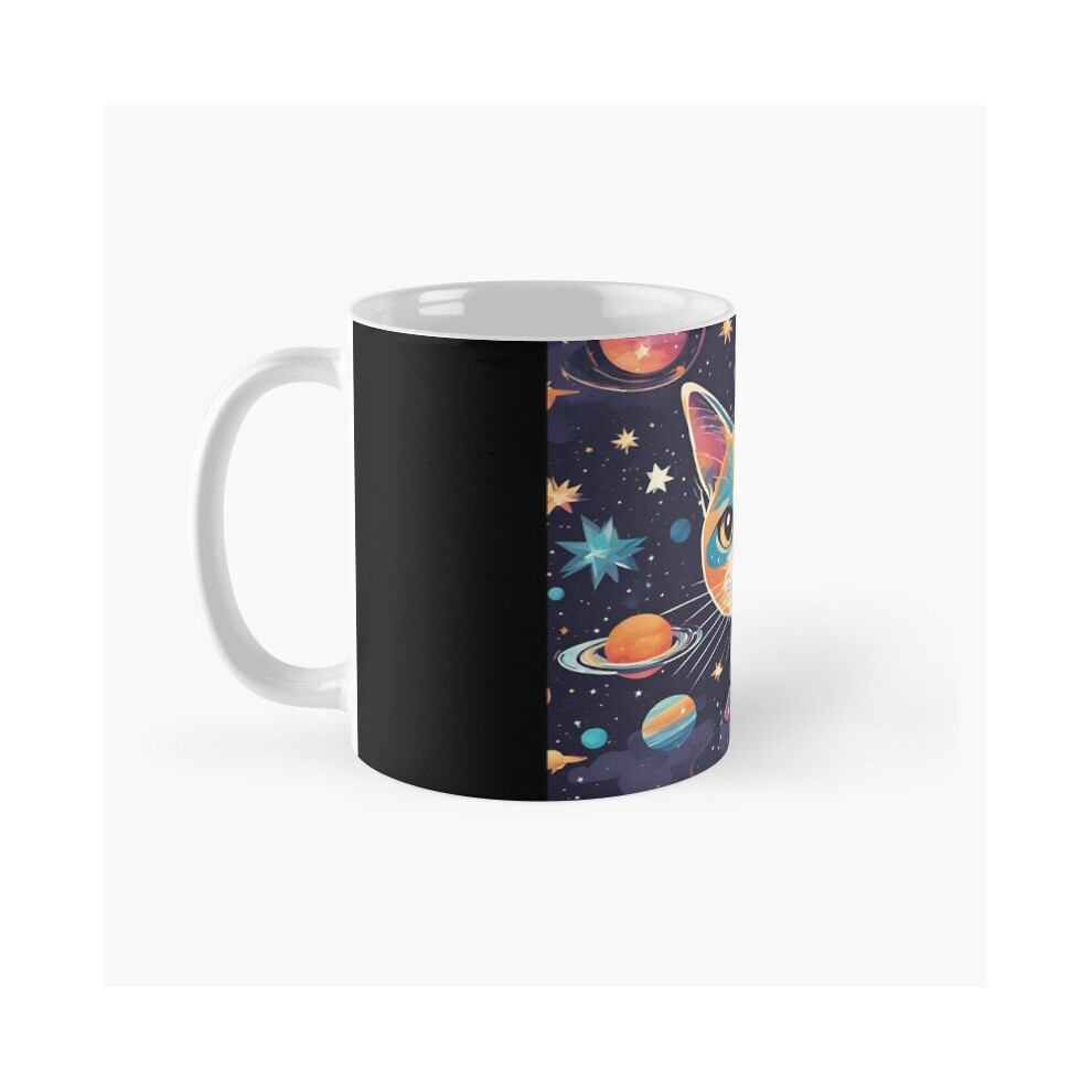 (Cute Cat in Space with Lots of Stars-5954) Coffee Mugs 11oz the Number Fifteen (15) in Light Blue Green Ceramic Mug Cute Novelty Christmas Gifts thumbnail