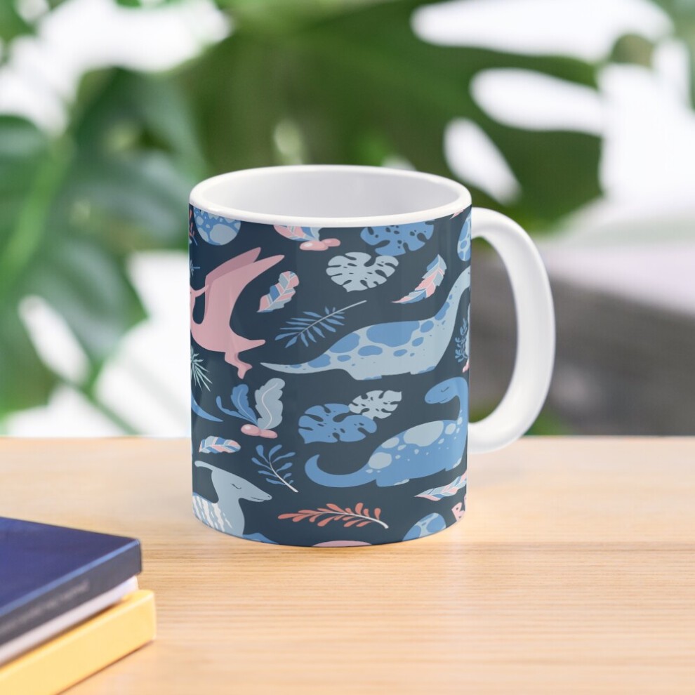 (Cute Cartoon Dinosaurs, Leaves and Branches Pattern on Blue-7786) Coffee Mugs 11oz CHILLIN LIKE a VILLIAN Super Primium Graphic (ProAry) Ceramic Mug thumbnail