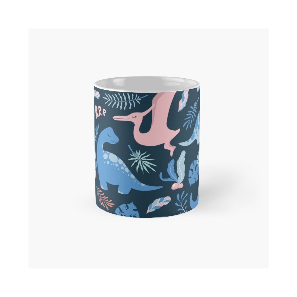 (Cute Cartoon Dinosaurs, Leaves and Branches Pattern on Blue-7786) Coffee Mugs 11oz CHILLIN LIKE a VILLIAN Super Primium Graphic (ProAry) Ceramic Mug thumbnail