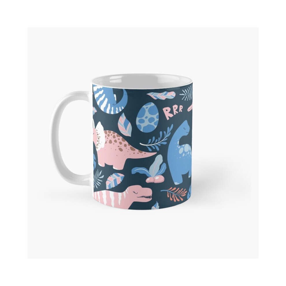 (Cute Cartoon Dinosaurs, Leaves and Branches Pattern on Blue-7786) Coffee Mugs 11oz CHILLIN LIKE a VILLIAN Super Primium Graphic (ProAry) Ceramic Mug thumbnail