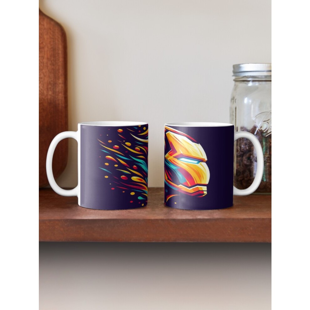 (Colorful Artistic Iron Man Design-7287) Coffee Mugs 11oz Yellow Emoji Angry Face Ceramic Mug Cute Novelty Christmas Gifts